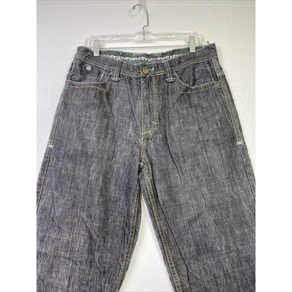 Enyce Jeans Mens 34x29‎ Black Straight Leg Skater Baggy Embroidered Hip Hop Y2K